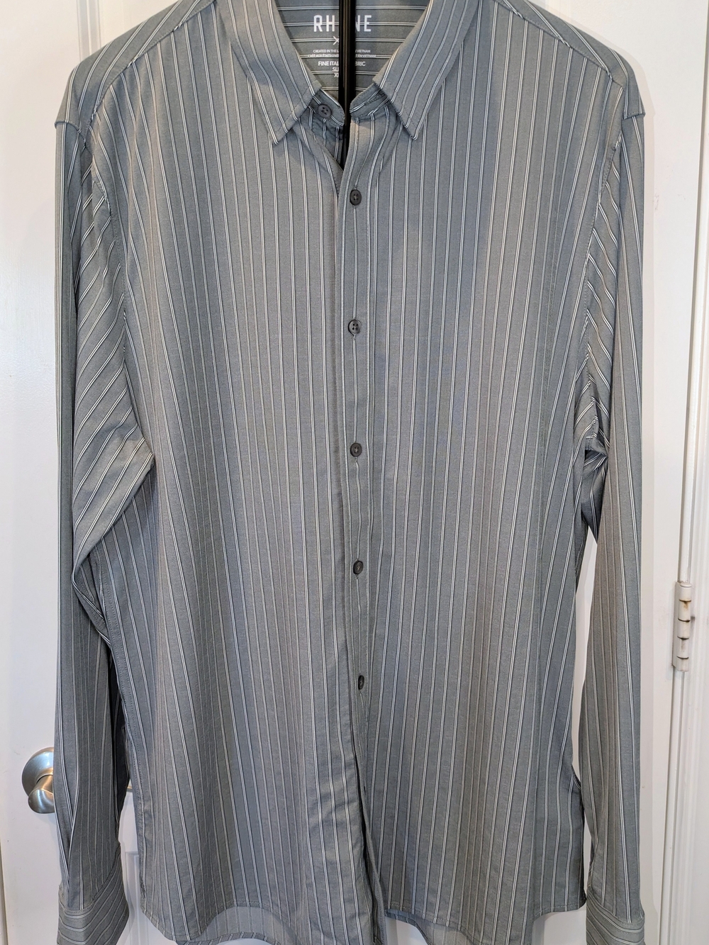 Rhone Commuter Shirt XL Slim Fit Pine Wide Stripe Italian Fabric